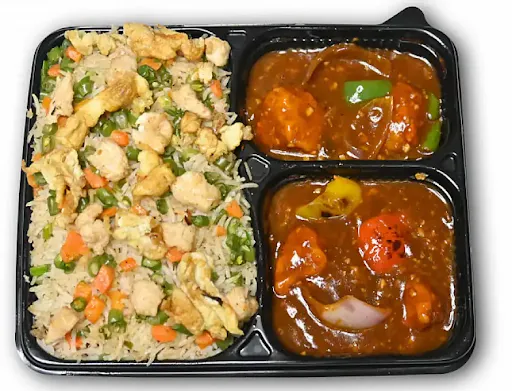 Egg Fried Rice (250 Gm), Chilli Chicken Gravy (4 Pc), Salad