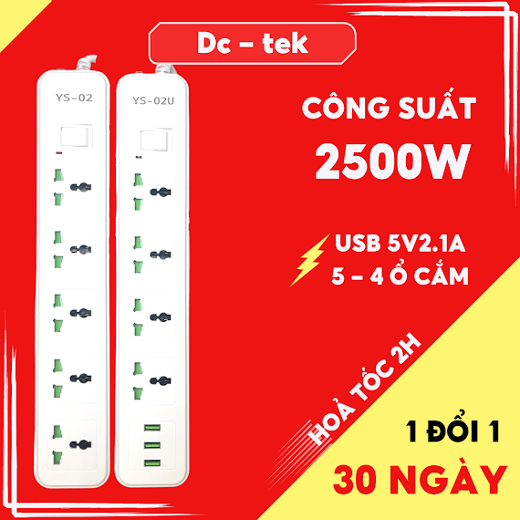 Ổ Cắm Điện Đa Năng Dctek_Onesam Có 3 Cổng Usb Nhựa Pc Chống Cháy Chống Giật Chịu Tải 2500W Dây Nối Dài 2M