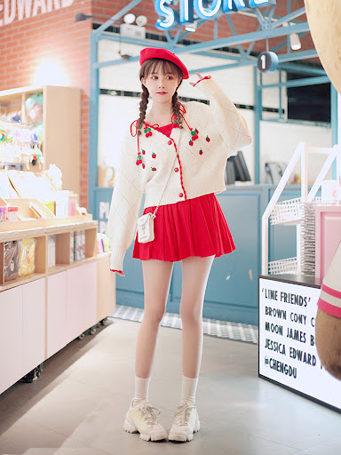 Title 5, Strawberry Embroidery Small Tall Knit Jacket. S...