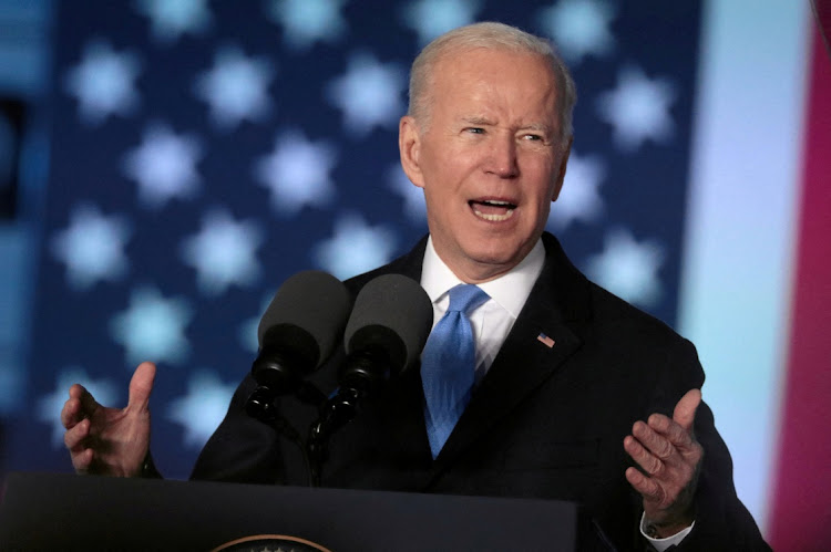 US President Joe Biden speaks during an event in Warsaw, Poland, on March 26 2022. Picture: SLAWOMIR KAMINSKI/AGENJA WYBORCZA/REUTERS