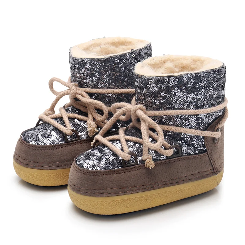Bottes de neige pour enfants et femmes, doublées de polaire chaude d'hiver et à paillettes, idéales pour la neige et le froid.