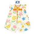 Bộ Quần Áo Ngắn Bé Gái Họa Tiết Hoa Lily Viền Cam Cotton - Aicdbgm5Ilog - Ain Closet