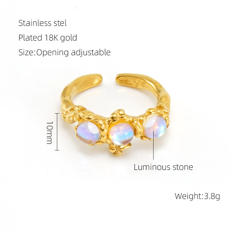 Europese en Amerikaanse retro titanium stalen maansteen ring, gepersonaliseerde hiphop stijl met onregelmatige geometrische lijnen.