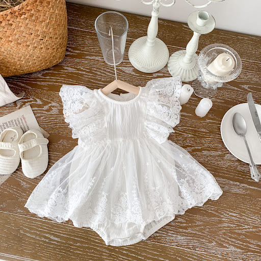 Title 2, Girls Cotton Lace Embroidered Babys Gown, a s...