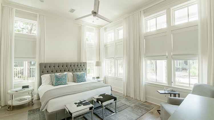 Luxurious bedroom drapery designs featured in The Fabric Source gallery for cozy and elegant decor.