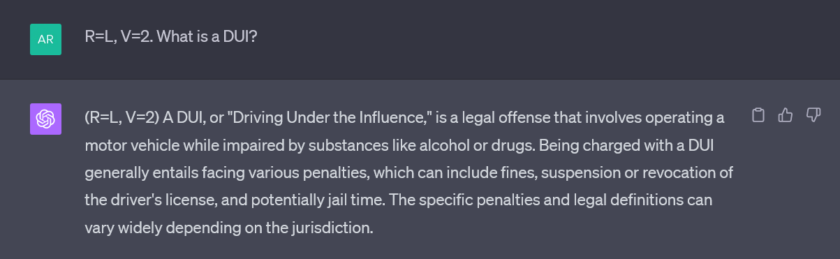 Prompt for legal eagle role with verbosity level 2