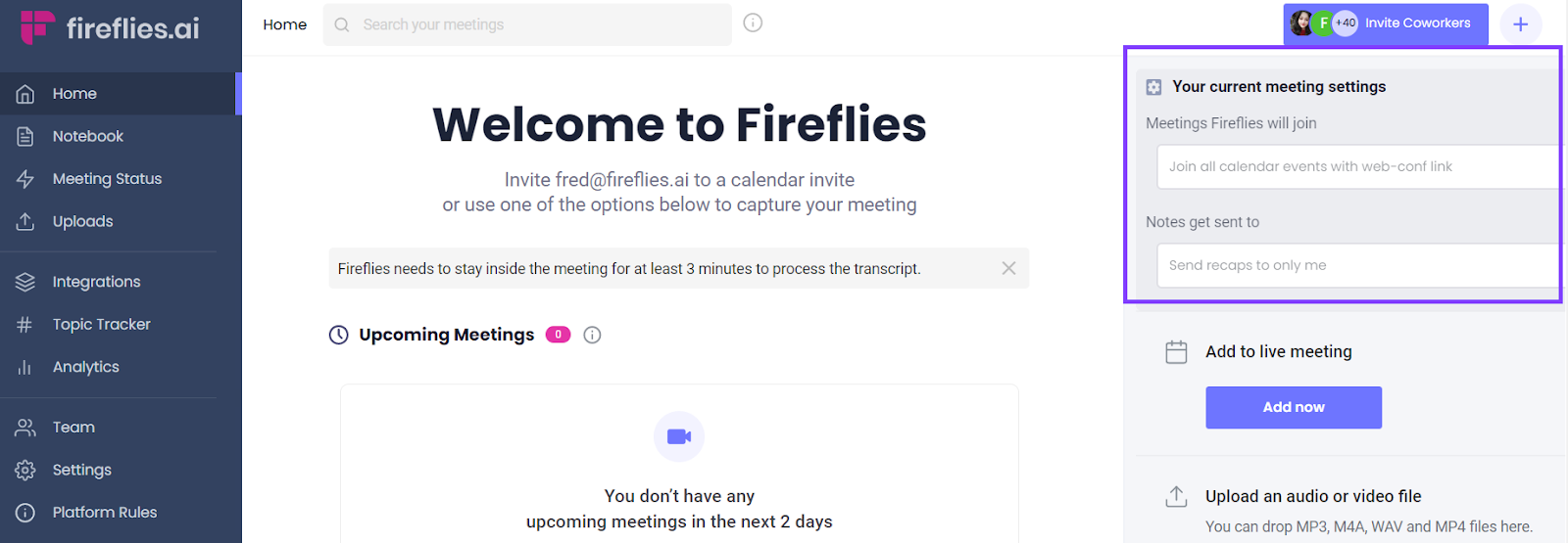 Fireflies dashboard