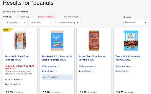 Sort Tesco products by price/weight