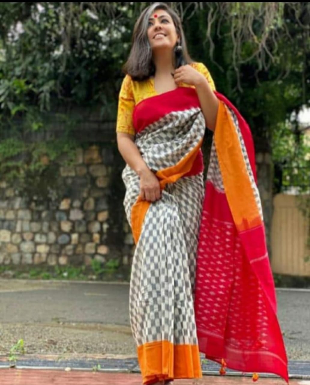 Hand block printed cotton mul saree