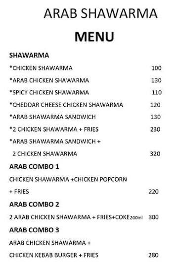 ARAB SHAWARMA menu 