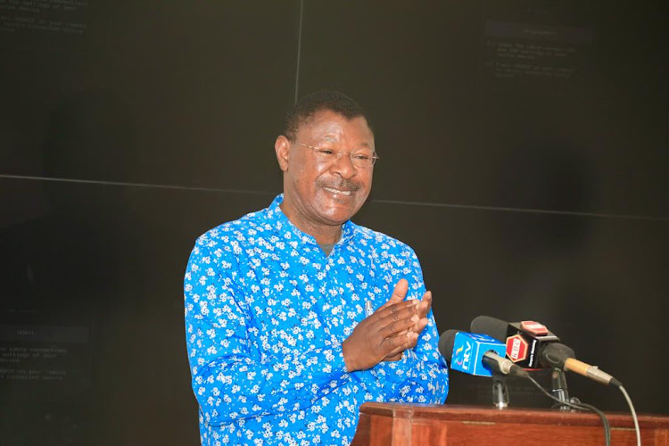 National Assembly Speaker Moses Wetang'ula speaking during the National Assembly Leadership and Editor's Retreat in Mombasa on September 18, 2023