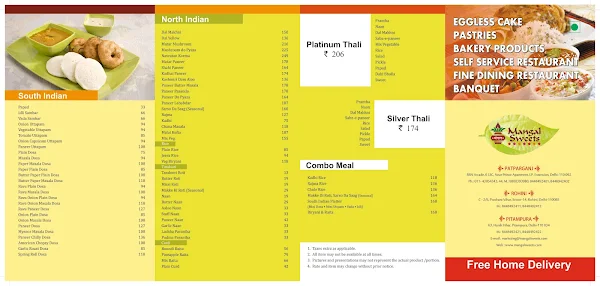 Mangal Sweets menu 