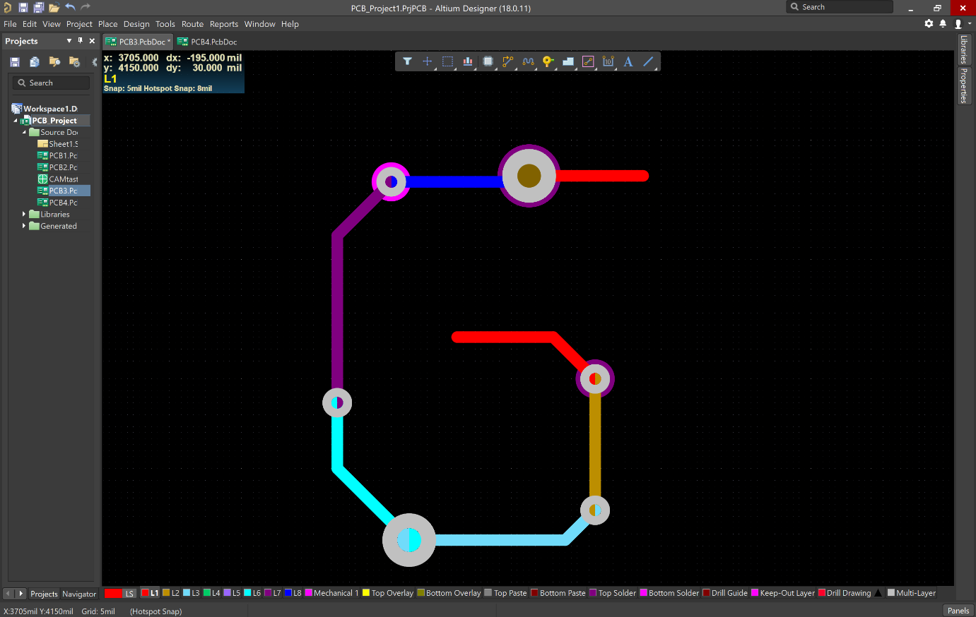 Color Coded Via Routing