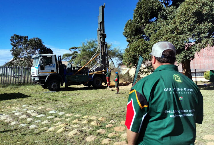 A Gift of the Givers drilling team has found water at Alpha Primary School in Gelvandale, in the Bay’s northern areas