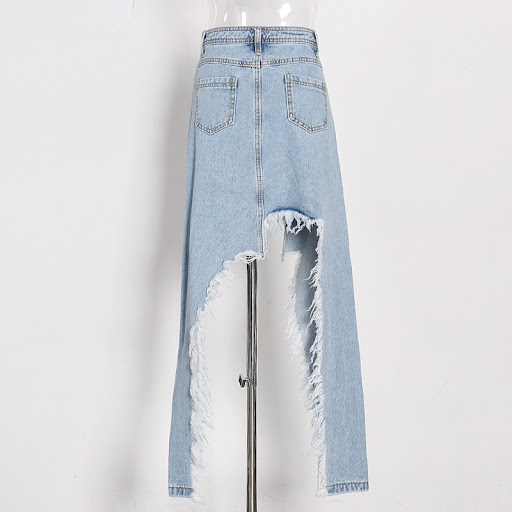 Title 3, Gonna in denim midi da donna con spacco irregol...