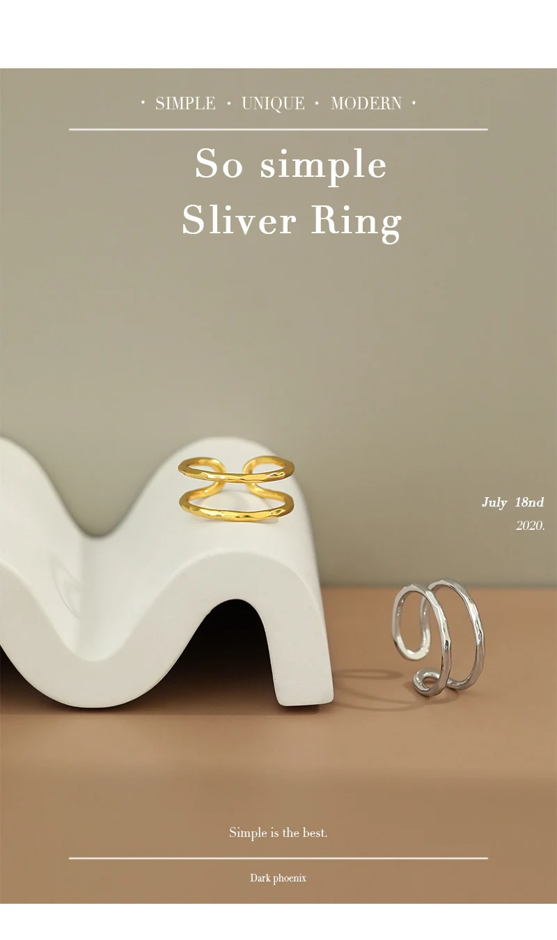 Title 1, S925 sterling zilveren ring, geometrisch dubbel...