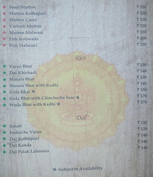 Maharashtra Sadan menu 