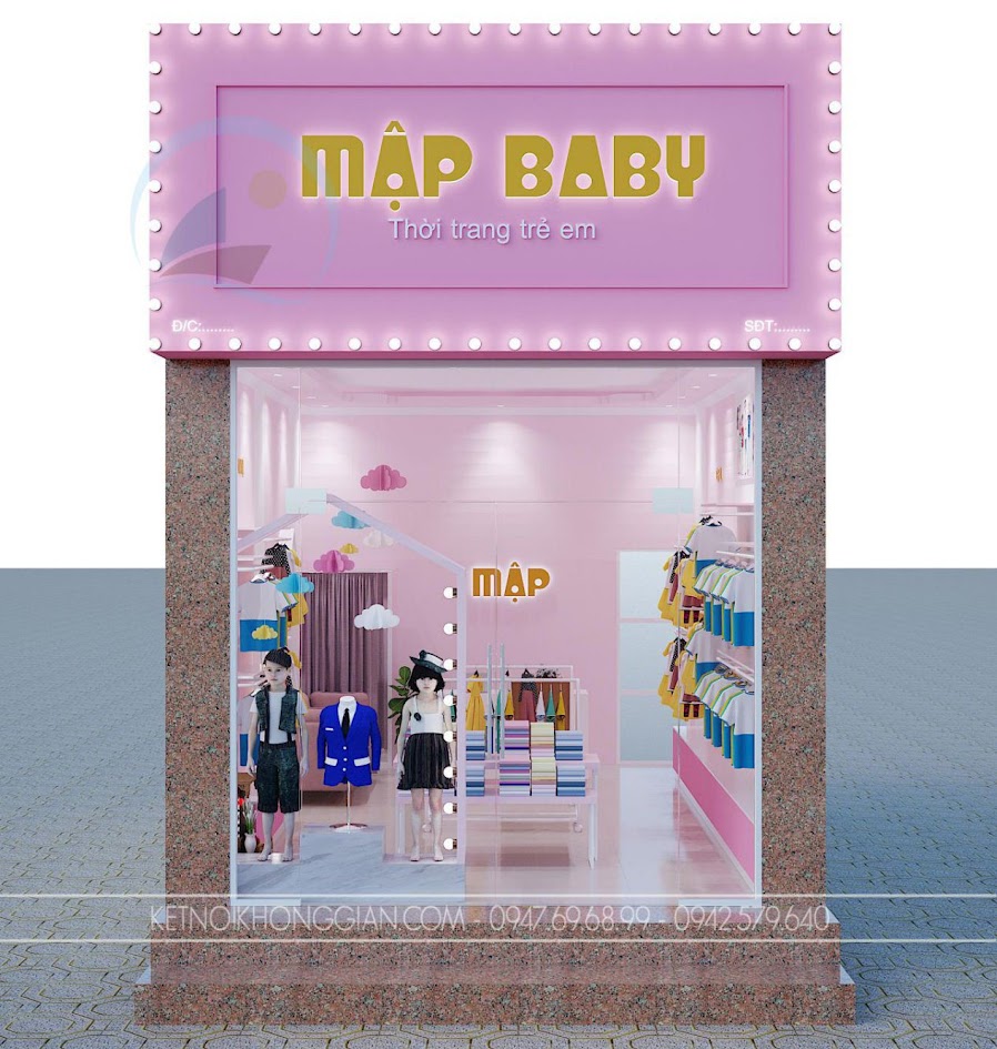 Thiết kế shop quần áo trẻ em diện tích nhỏ Mập Baby 25m2