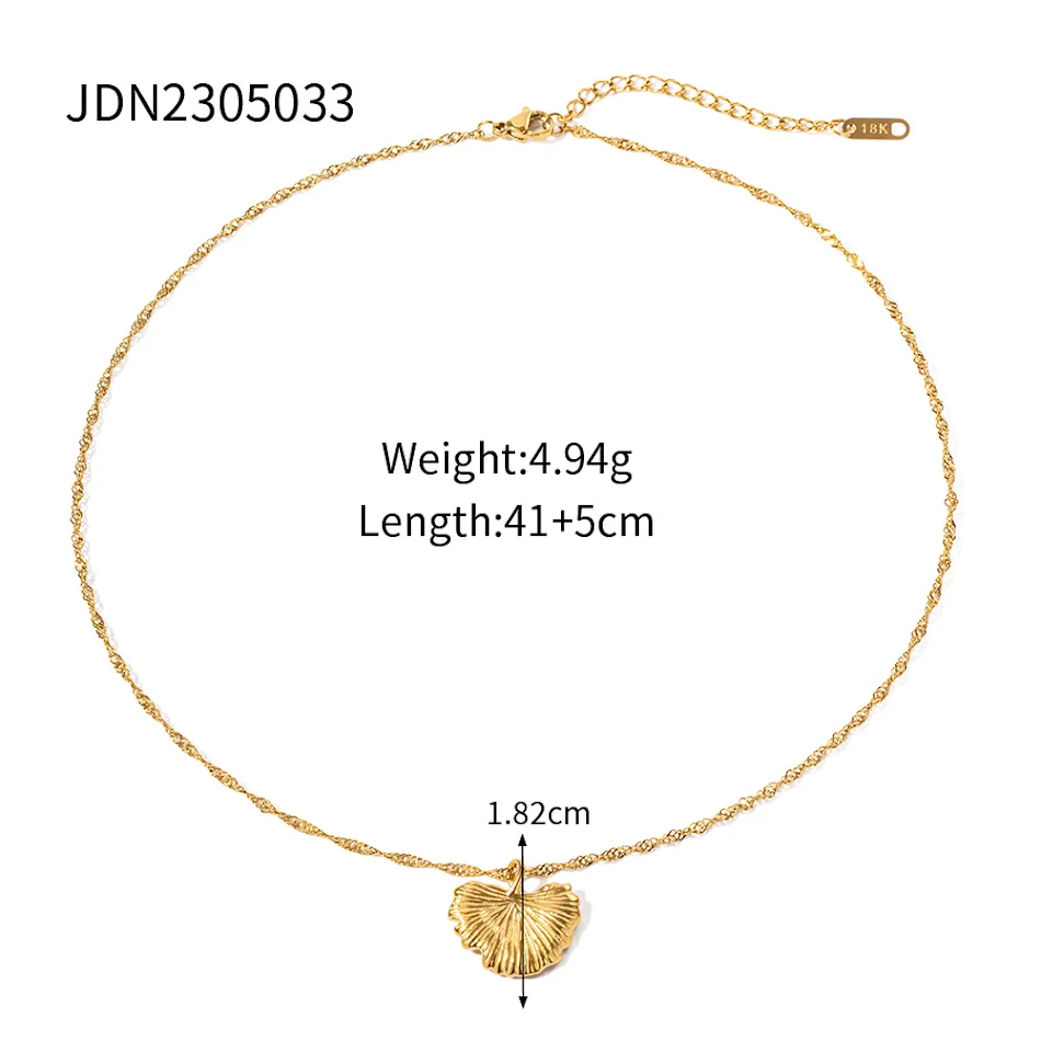 INS Style 18K goudkleurige roestvrijstalen ginkgo oorbellen & ketting met zoetwaterparel, elegante sieraden set.