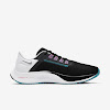 air zoom pegasus 38 black / white / chlorin blue / metallic silver