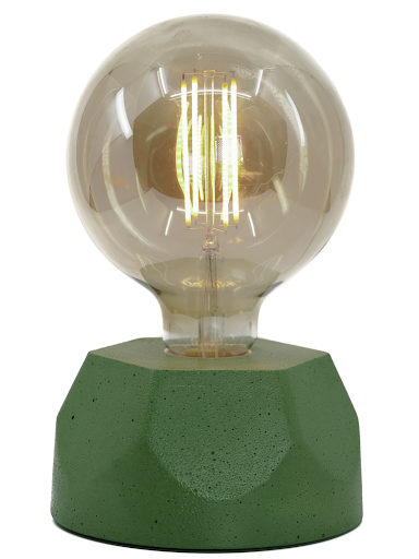 Lampe design en béton vert avec son ampoule à filament