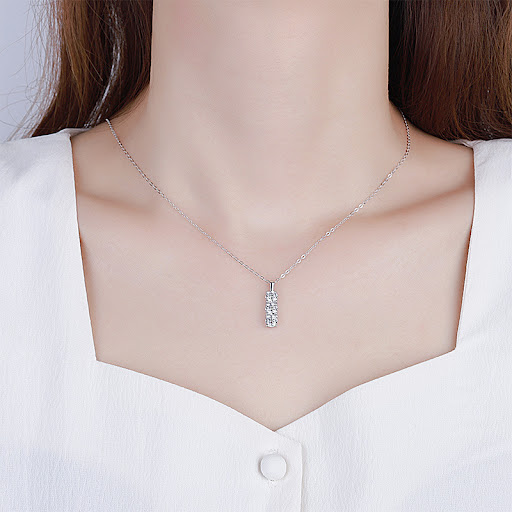 Title 3, Moissanite Full Diamond Necklace for Women, Sim...