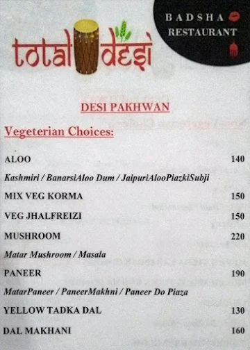 Badsha Restaurant menu 