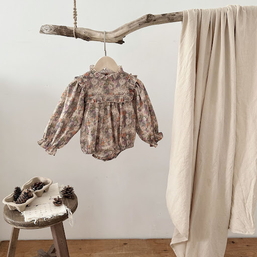 Title 1, INS Baby Vintage Floral Printed Long-sleeve Jum...
