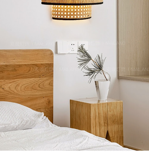 Title 2, Retro Rattan Wall Bedroom Bedside Lamp