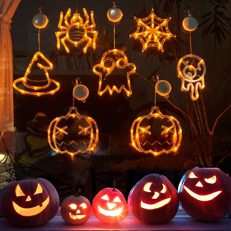 Luces LED colgantes de Halloween, araña, calabaza, fantasma, ambiente de terror, para ventana, decoración de fiesta