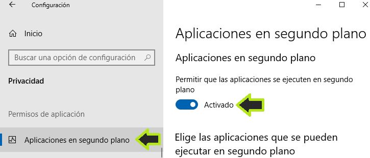 Aplicaciones en segundo plano