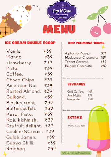 Cup N Cone menu 