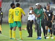David Morala Notoane, assistant coach of South Africa talking to players during the 2016 Cosafa U20 Youth Championship Semi Final match between South Africa and Angola at Moruleng Stadium, Rusternburg South Africa on 14 December 2016.