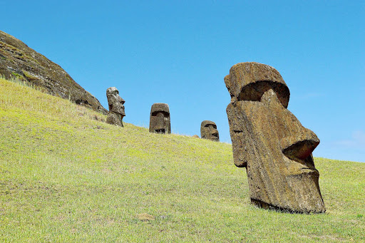 Easter-Island-moai3.jpg - The Moai statues on Easter Island were carved from volcanic rock. There are only about 100 of them actually standing.