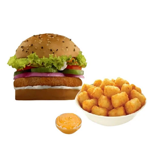 Royal Veg Burger With Potato Pops [10 Pieces] And 1 Dip