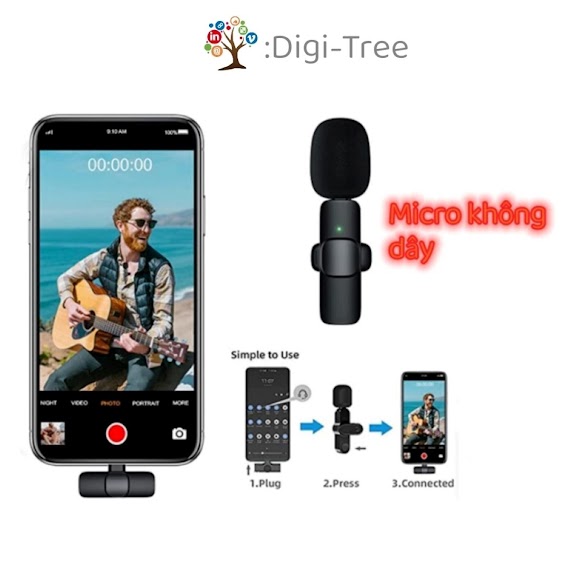 Micro Cài Áo Không Dây, Lọc Tiếng Ồn, Dùng Cho Điện Thoại, Live Stream /Quay Vlog/Gọi Thoại Nhỏ Gọn Tiện Lợi