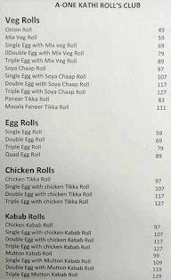 A-One Kathi Roll's Club menu 1