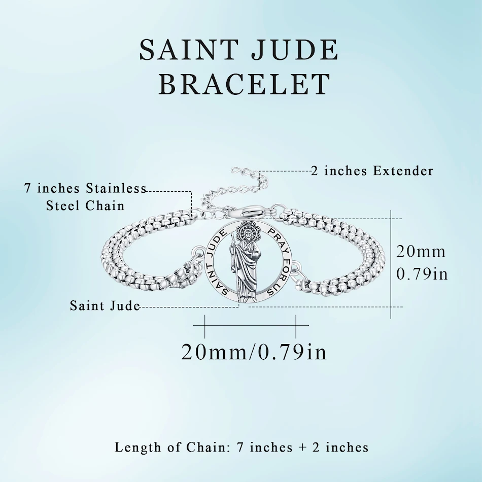 Pulseira São Judas com corrente de elos em prata 925. Fé e proteção em um elegante acessório. Um presente significativo e duradouro.