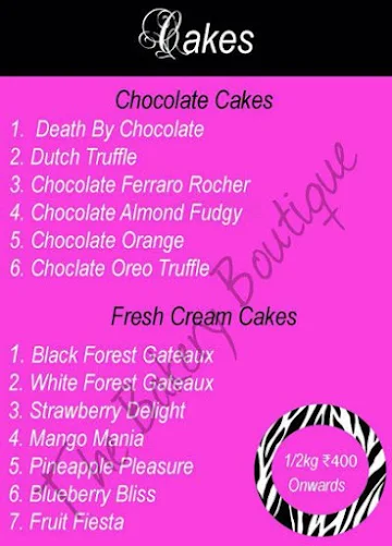 The Bakery Boutique menu 