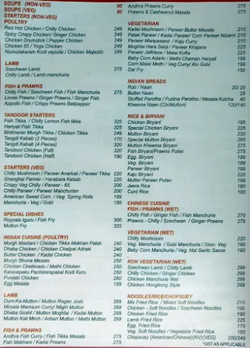 Kinara Grand menu 