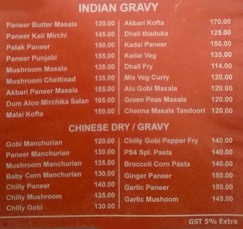 Perambur Sri Srinivasa menu 