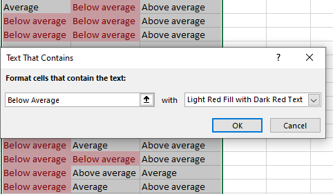 The "Light Red Fill with Dark Red Text" formatting option in Excel.