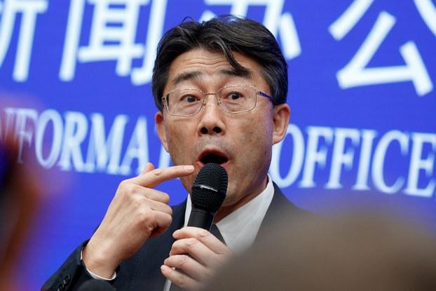 图为2020年1月26日,高福在记者会上说,病毒来自于华南海鲜市场销售的野生动物。(路透社)