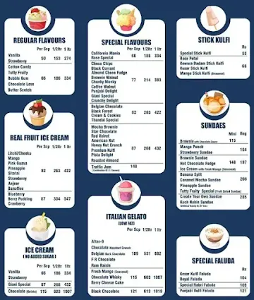 Giani's Ice Cream menu 