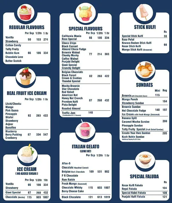 Giani's Ice Cream menu 