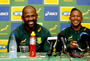 Mzwandile Stick and Elton Jantjies during the South African national mens rugby team media conference at Aloe Room, The Cullinan Hotel on June 19, 2018 in Cape Town, South Africa.