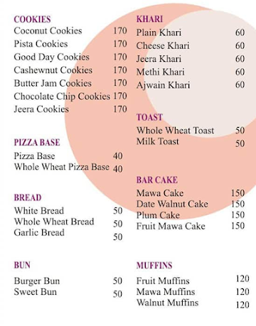 The Cake House menu 