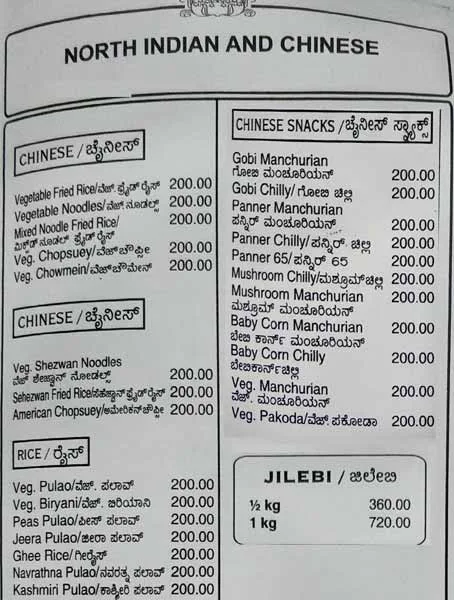 Airlines Hotel menu 