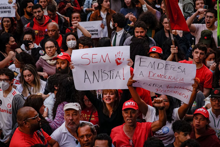 Demonstrators during a pro-government protest in Sao Paulo, Brazil, on Monday, on January 9, 2023. Brazil’s capital was recovering early Monday from an insurrection by thousands of supporters of ex-President Jair Bolsonaro who stormed the country’s top government institutions, leaving a trail of destruction and testing the leadership of Luiz Inacio Lula da Silva just a week after he took office.