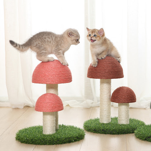 Title 5, Natural Linen Mushroom Cat Scratch Post. Durabl...
